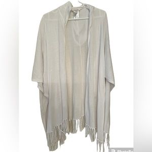 Minnie Rose Hooded White, 100% Cotton Fringe Poncho Ruana Wrap, One Size